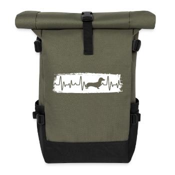 Hund Dackel - Rolltop Rucksack - Olive/Schwarz - Vorne