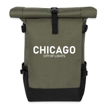 Chicago - City of Lights - USA - Amerika - America - Roll Top Backpack - olive/black - Front