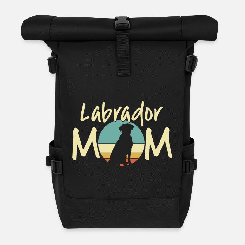 Labrador Mom Retro Sunset Design - Roll Top Backpack - black