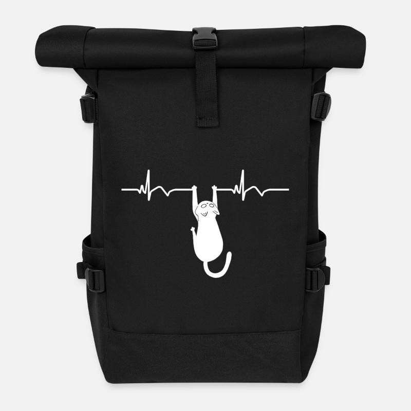 Katze EKG Herzfrequenz Herzschlag - Rolltop Rucksack - Schwarz