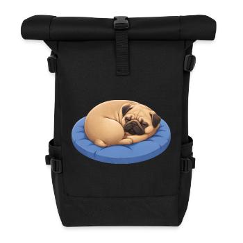 Süßer Mops Cartoon Hund Kuscheln Ausruhen - Rolltop Rucksack - Schwarz - Vorne