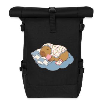Dreamy Capybara on a  Cloud Blanket - Babywear Art - Roll Top Backpack - black - Front