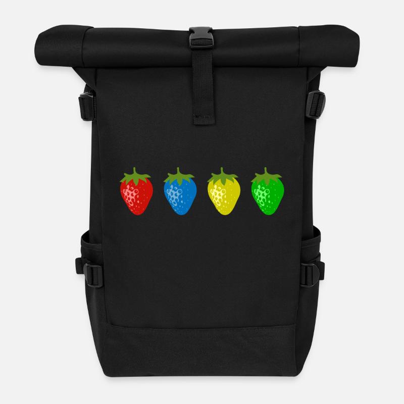 Bunte Erdbeeren - Rolltop Rucksack - Schwarz
