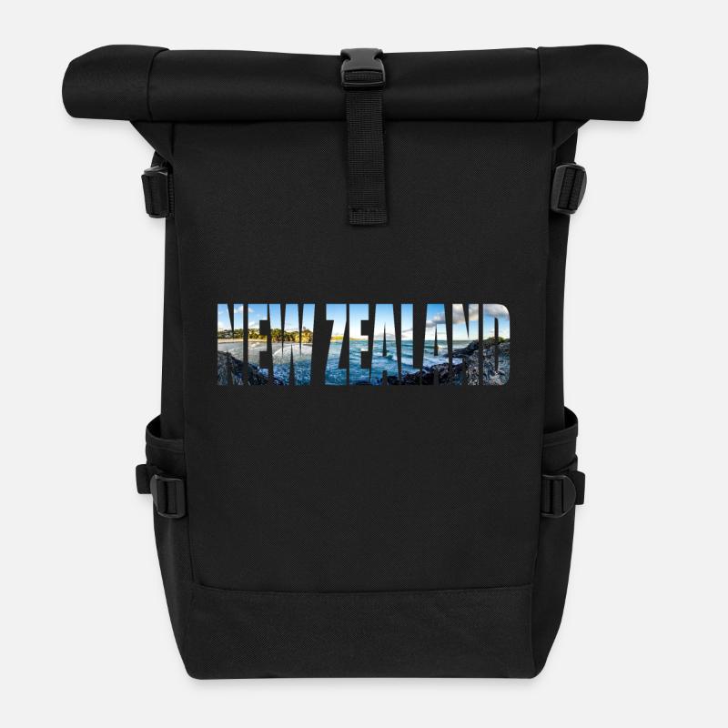 Neuseeland Geschenkidee Backpacker Work & Travel - Rolltop Rucksack - Schwarz