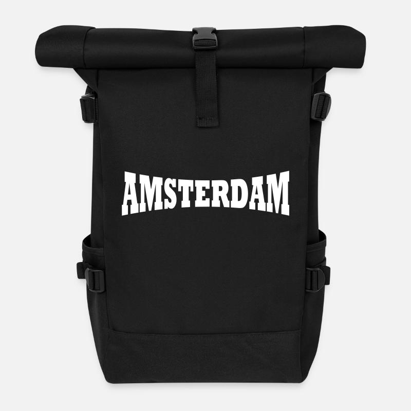 Amsterdam Schriftzug - Rolltop Rucksack - Schwarz