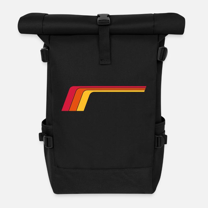 Retro Stripes - Rolltop Rucksack - Schwarz