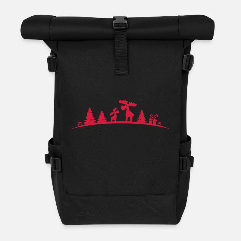 Weihnachten - Elche im Wald - Rolltop Rucksack - Schwarz