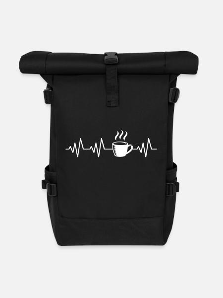 Tasse Kaffee EKG Herzschlag Kaffeeliebhaber Sucht - Rolltop Rucksack - Schwarz