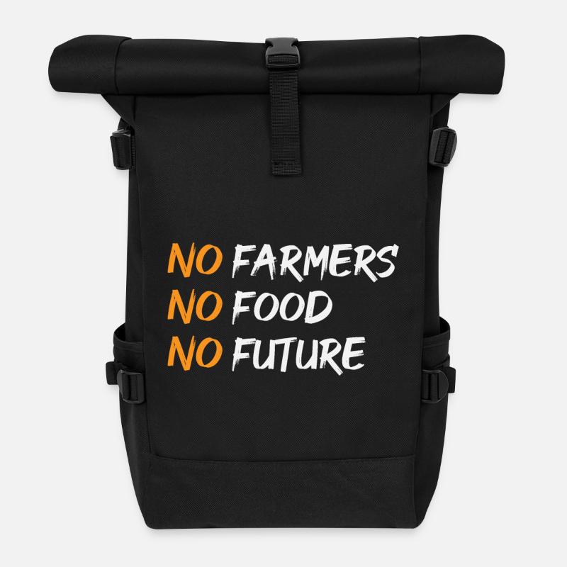 No Farmers No Food – Statement Design - Roll Top Backpack - black