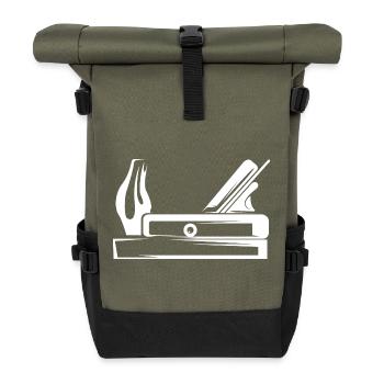 Hobel Werkzeug Tischler Schreiner Symbol Logo icon - Rolltop Rucksack - Olive/Schwarz - Vorne