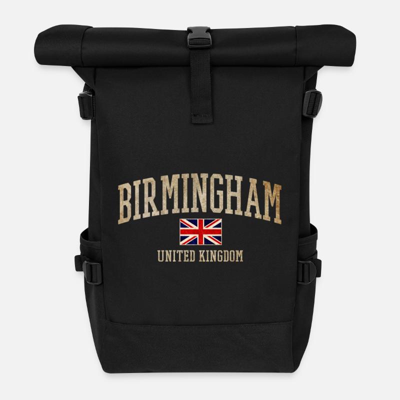 Birmingham UK Vintage Font - Roll Top Backpack - black