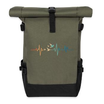 Herzschlag Retro Fliegender Vogel - Rolltop Rucksack - Olive/Schwarz - Vorne