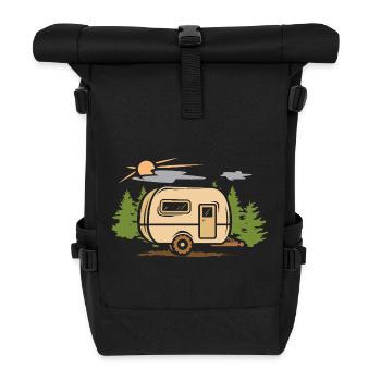 camping qek in der Natur - cartoon camper Logo - Rolltop Rucksack - Schwarz - Vorne