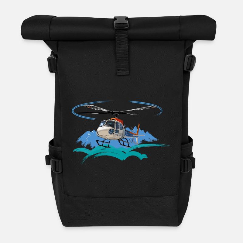 Helicopter approaching the mountains - Roll Top Backpack - black