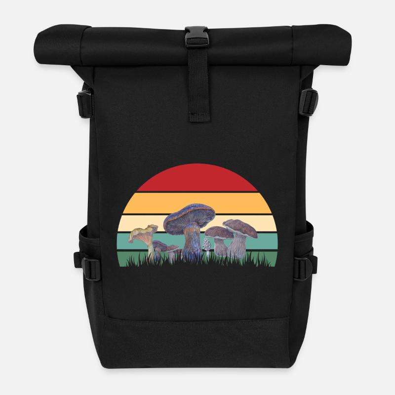 Mykologisches Sonnenuntergangsmuster - Rolltop Rucksack - Schwarz