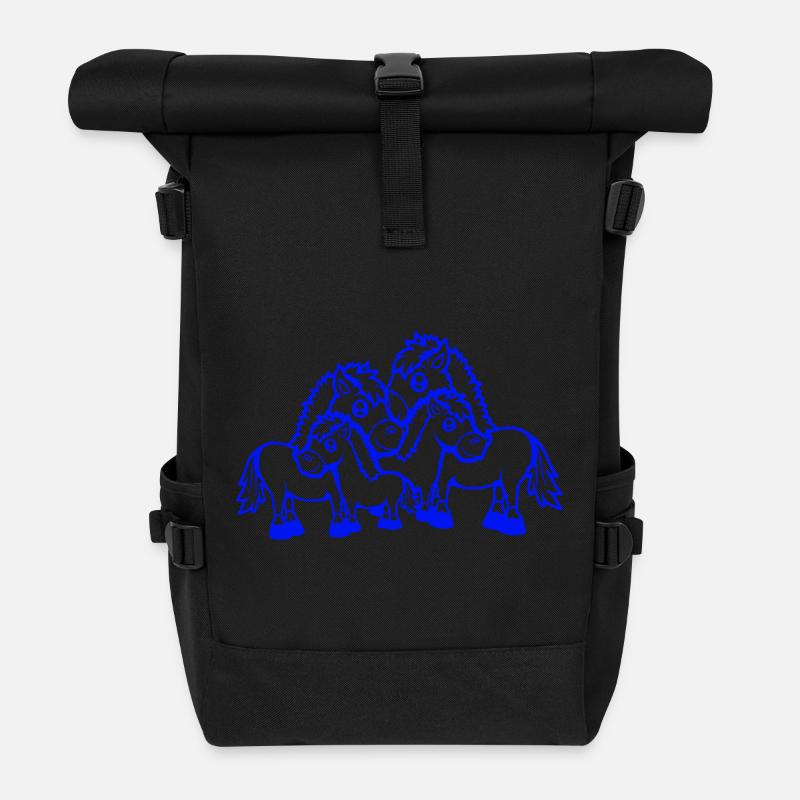 4 Pferde Familie Kinder Mama Papa Vater Mutter süß - Rolltop Rucksack - Schwarz