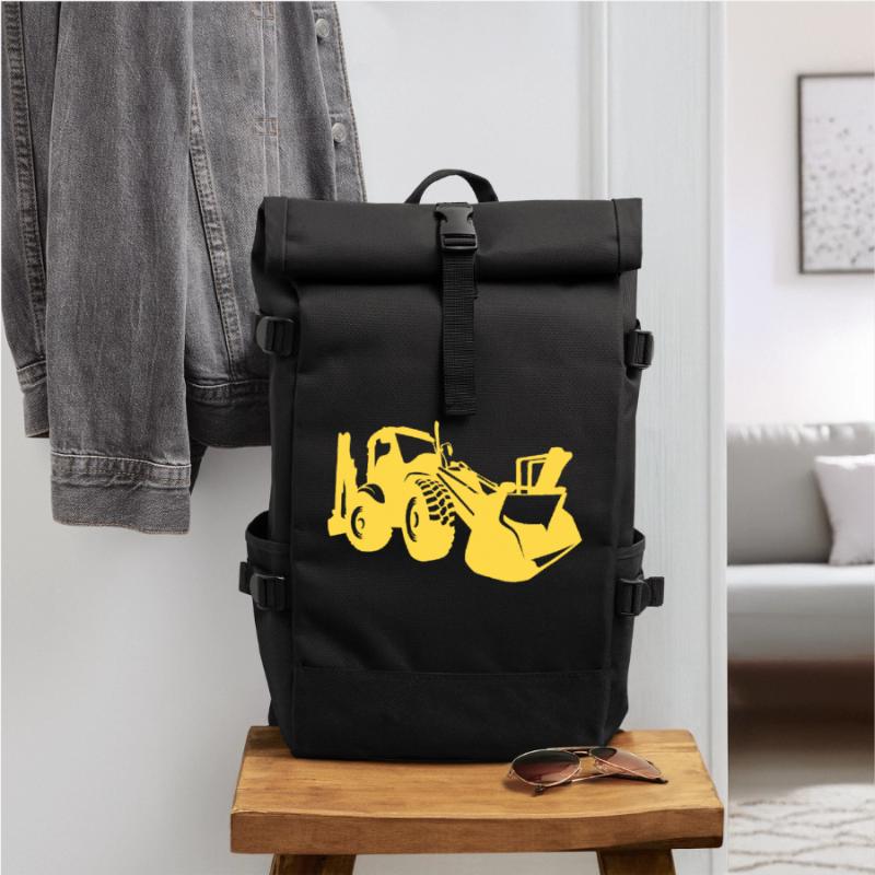 Excavator Wheel Loader Construction Equipment Operator Silhouette Roll Top Backpack
