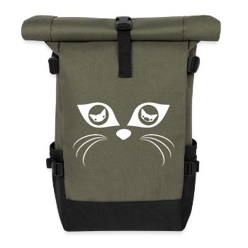 Katzenaugen (weiß) - Rolltop Rucksack - Olive/Schwarz - Vorne
