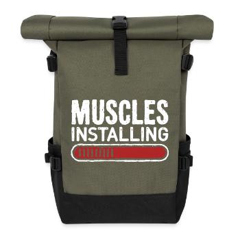 Muscles Installing Progress Bar Fitness Gym - Roll Top Backpack - olive/black - Front