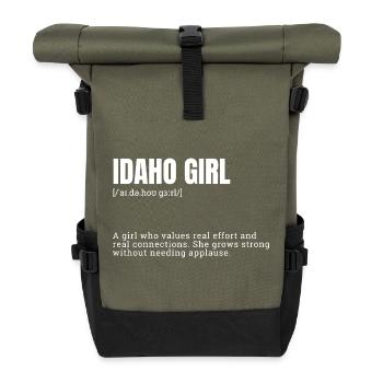 Idaho Girl Stärke-Statement - Rolltop Rucksack - Olive/Schwarz - Vorne