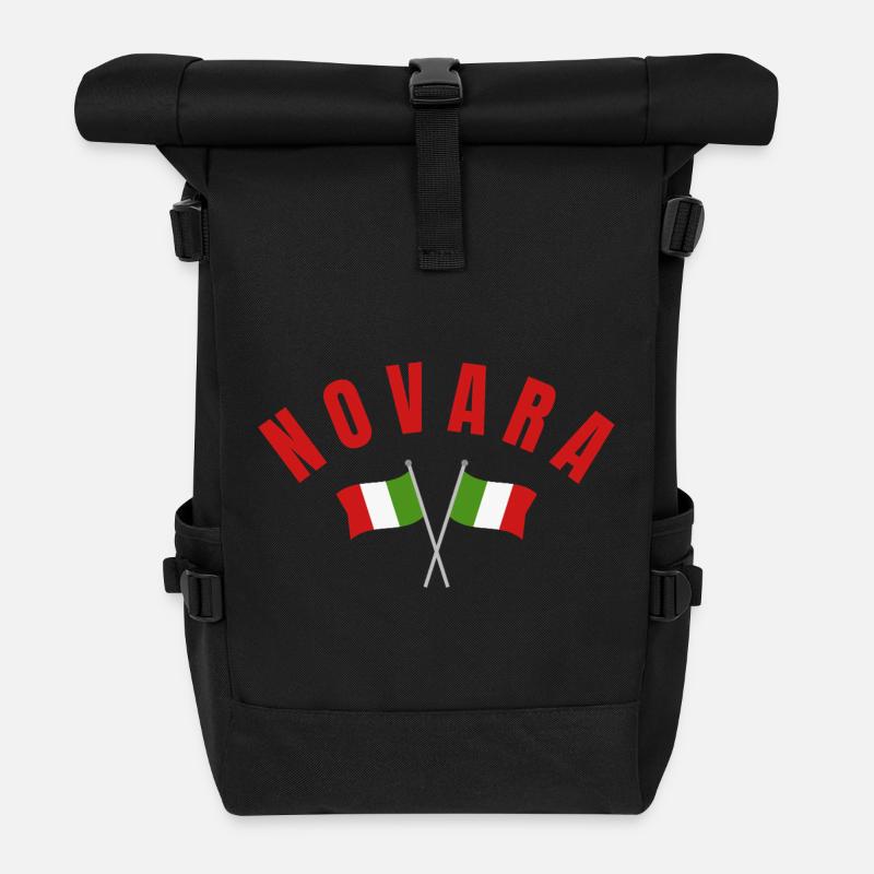 Novara Crossed Italian Flags  - Roll Top Backpack - black