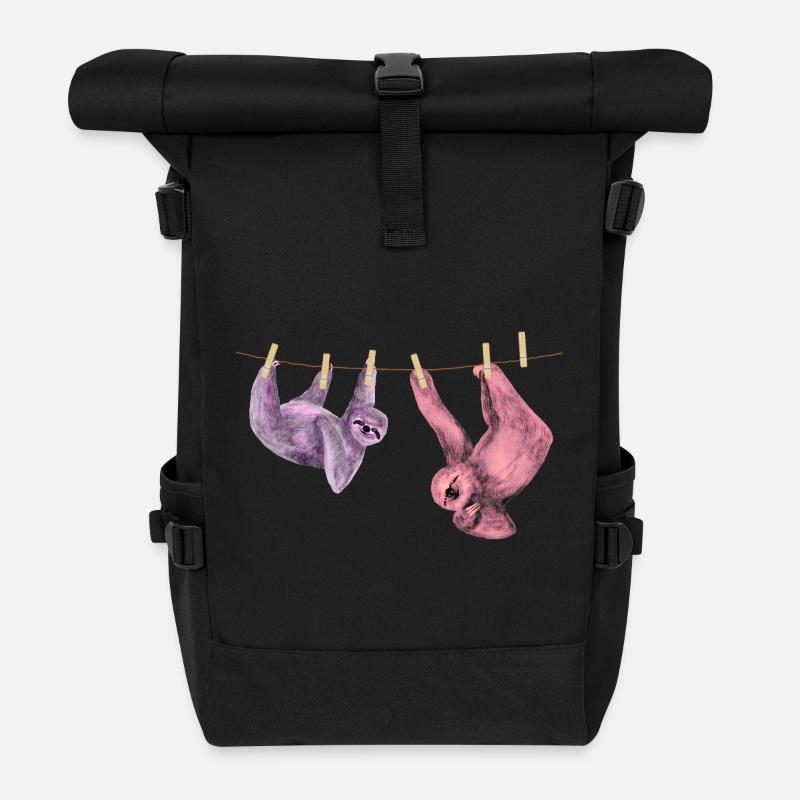 Sloth Chills Funny Animal Motif Gift Idea - Roll Top Backpack - black