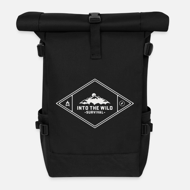 Into The Wild - Survival Camping Outdoor Adventure - Rolltop Rucksack - Schwarz