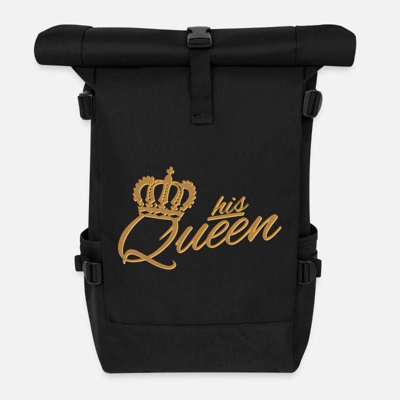 HIS QUEEN ♚ lettering & shadow (all colors) - Roll Top Backpack - black