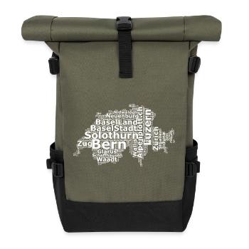 Schweiz Mundart weiss - Rolltop Rucksack - Olive/Schwarz - Vorne