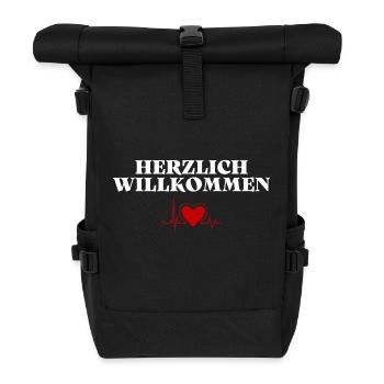 Herzlich Willkommen Herz Liebe - Rolltop Rucksack - Schwarz - Vorne