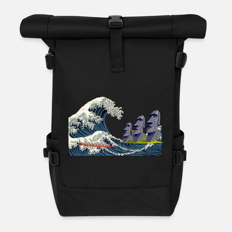 Big Wave Hokusai Statuen Osterinsel Chile - Rolltop Rucksack - Schwarz
