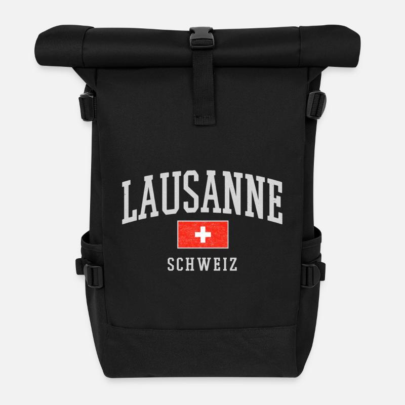 Lausanne Schweiz Vintage Emblem - Rolltop Rucksack - Schwarz
