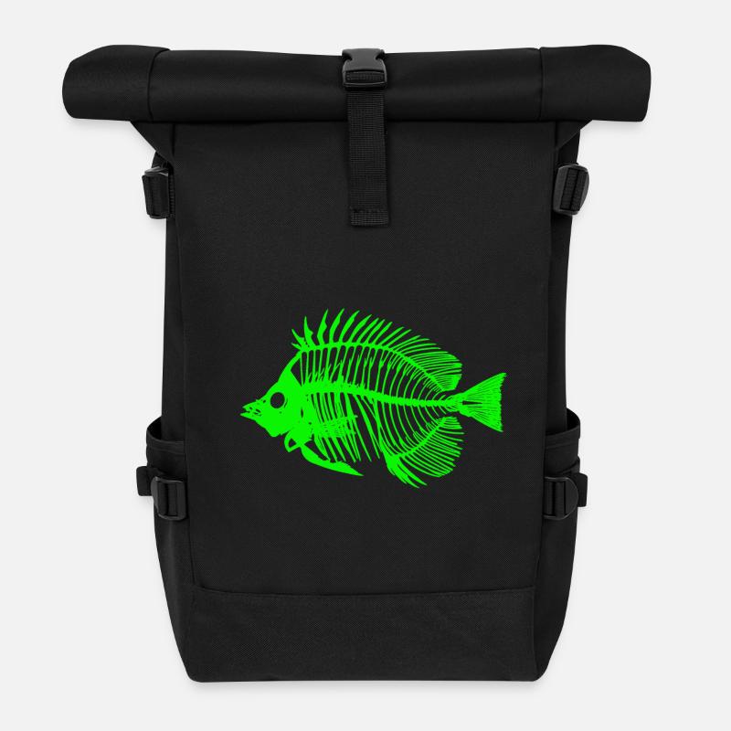 Leuchtender Fisch Skeleton Design - Rolltop Rucksack - Schwarz