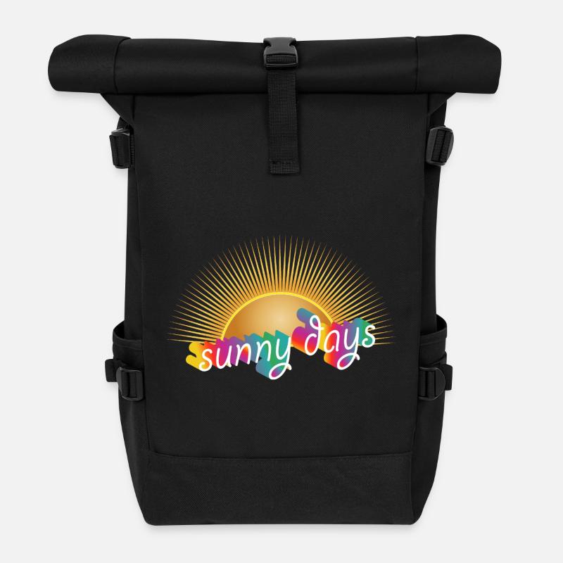 Soleil avec lettrage arc-en-ciel – design estival - Sac à dos roll top - noir