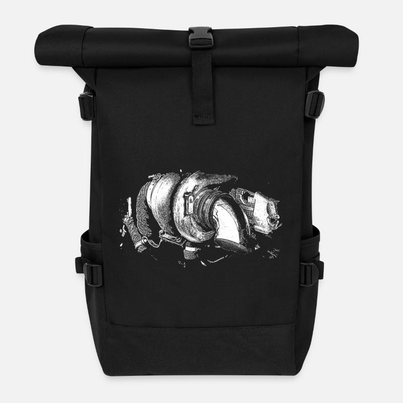 Monochrome Spiralgeometrie - Rolltop Rucksack - Schwarz