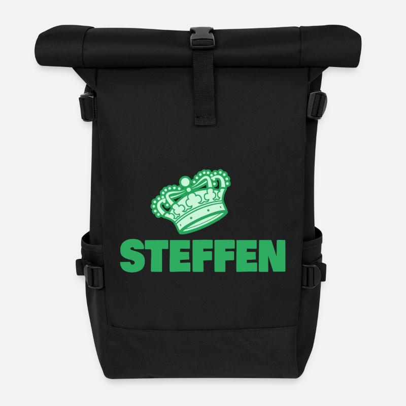 Vorname Steffen - Rolltop Rucksack - Schwarz
