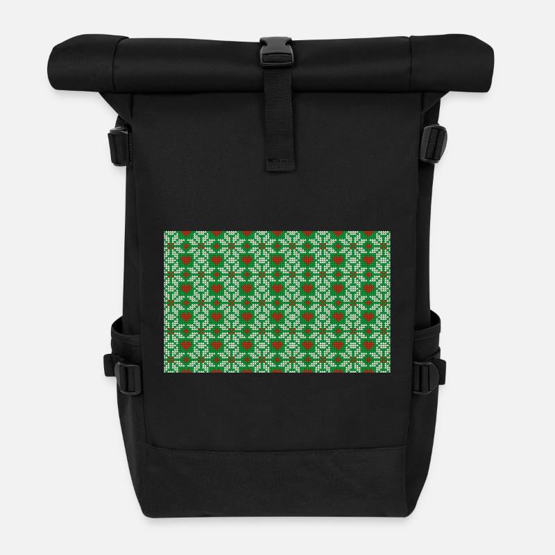 Gestricktes Weihnachtsmuster - Rolltop Rucksack - Schwarz