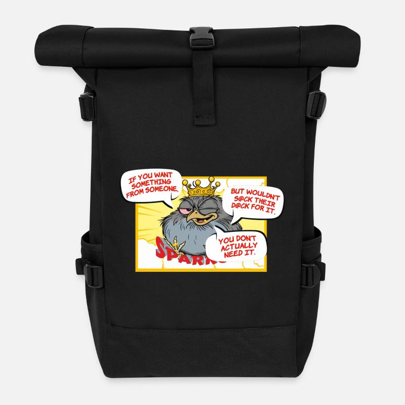 Königliche Krähe mit Funken-Slogan - Rolltop Rucksack - Schwarz
