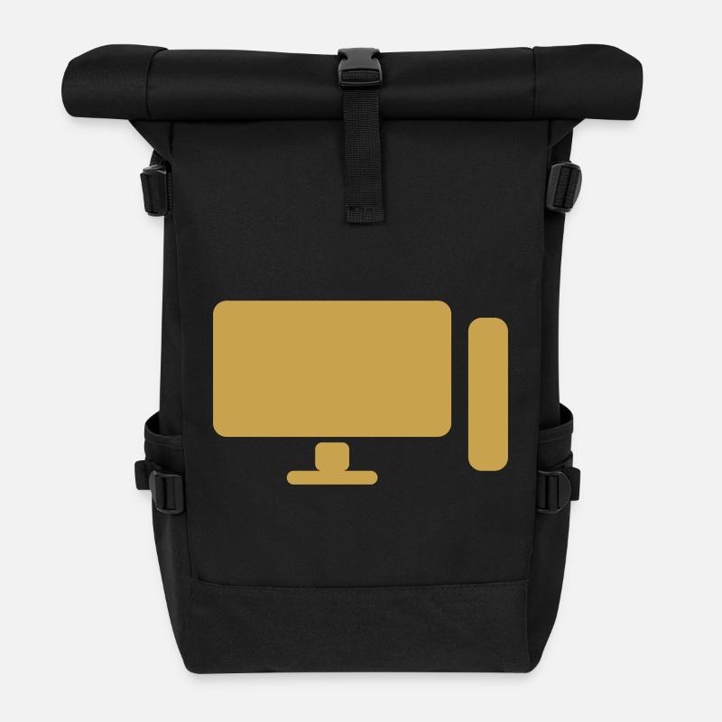 Minimal PC Setup Icon – Gamer Design - Rolltop Rucksack - Schwarz