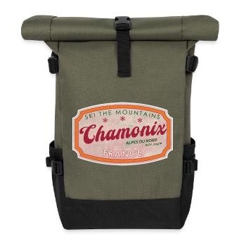 Chamonix Mountain Ski Vintage Label - Roll Top Backpack - olive/black - Front