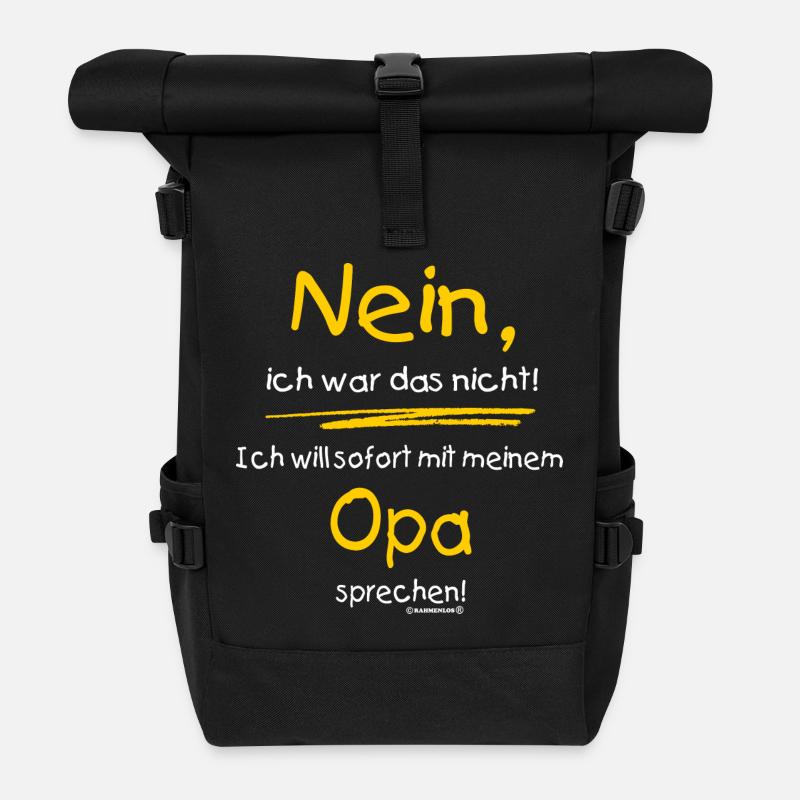 Ich war das nicht - Opa sprechen - RAHMENLOS Baby - Rolltop Rucksack - Schwarz