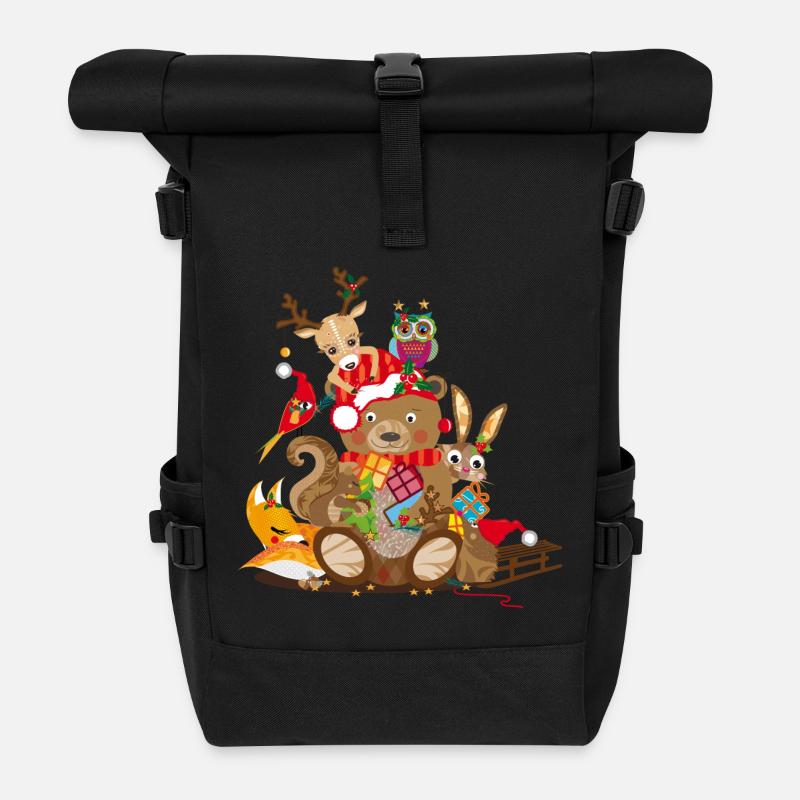 niedliche Tiere feiern gemeinsam Weihnachten - Rolltop Rucksack - Schwarz