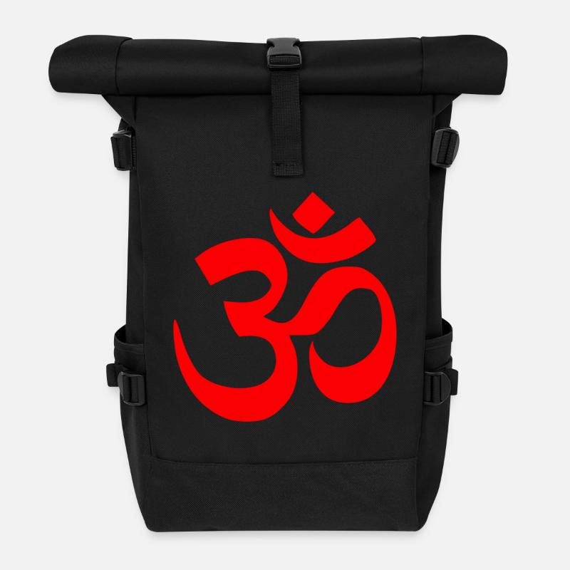 om red - Roll Top Backpack - black