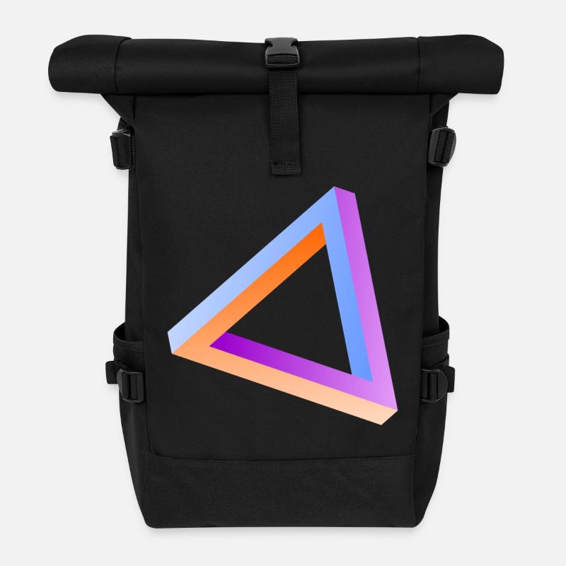 Impossible triangle optical illusion - Roll Top Backpack - black