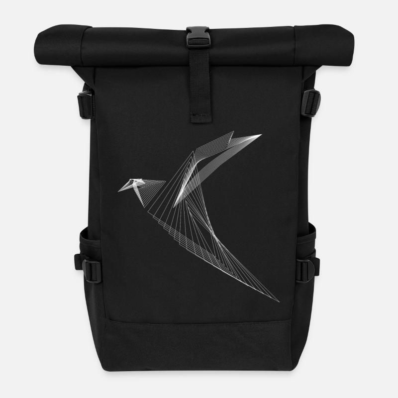 Geometrischer Linien-Vogel Minimal Design - Rolltop Rucksack - Schwarz