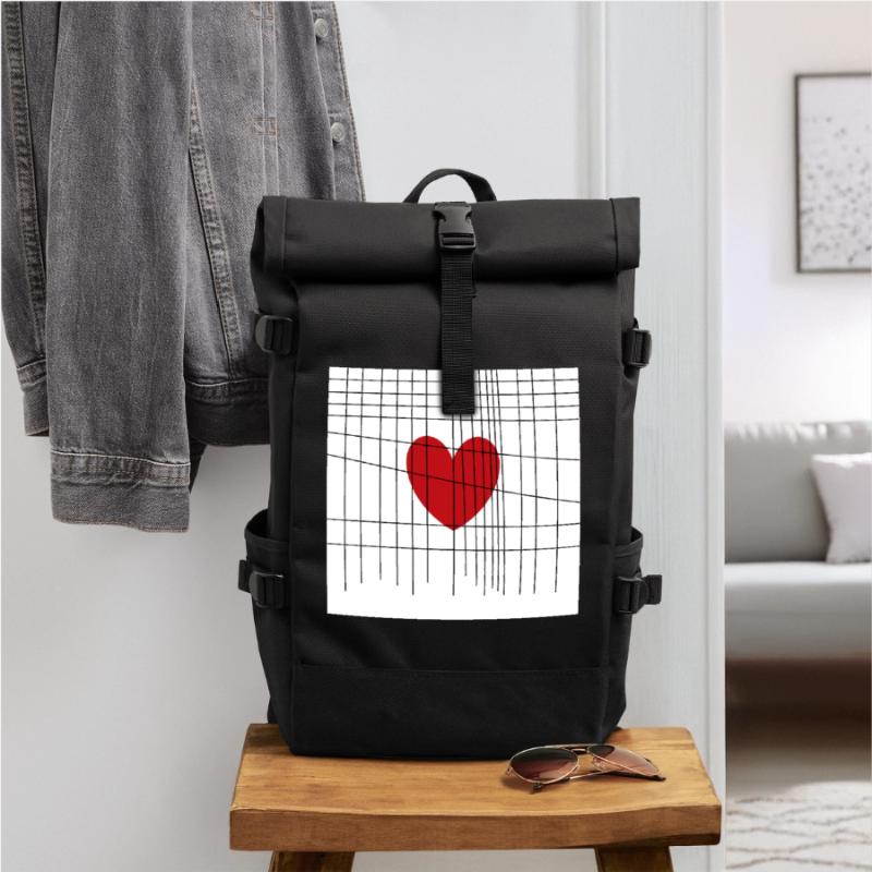 Herz hinter Gittern Rolltop Rucksack