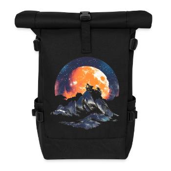 Nocturnal Serenity: Moon & Mountains - Roll Top Backpack - black - Front