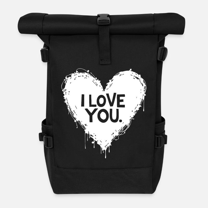 Je t’aime, blanc - Sac à dos roll top - noir