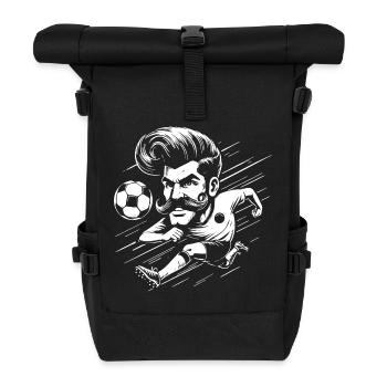 Fußballspieler mit Schnaubart - Schnäuzer Design - Rolltop Rucksack - Schwarz - Vorne