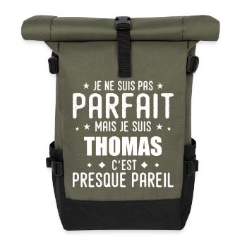 Thomas: authentic, imperfect, top, perfection - Roll Top Backpack - olive/black - Front